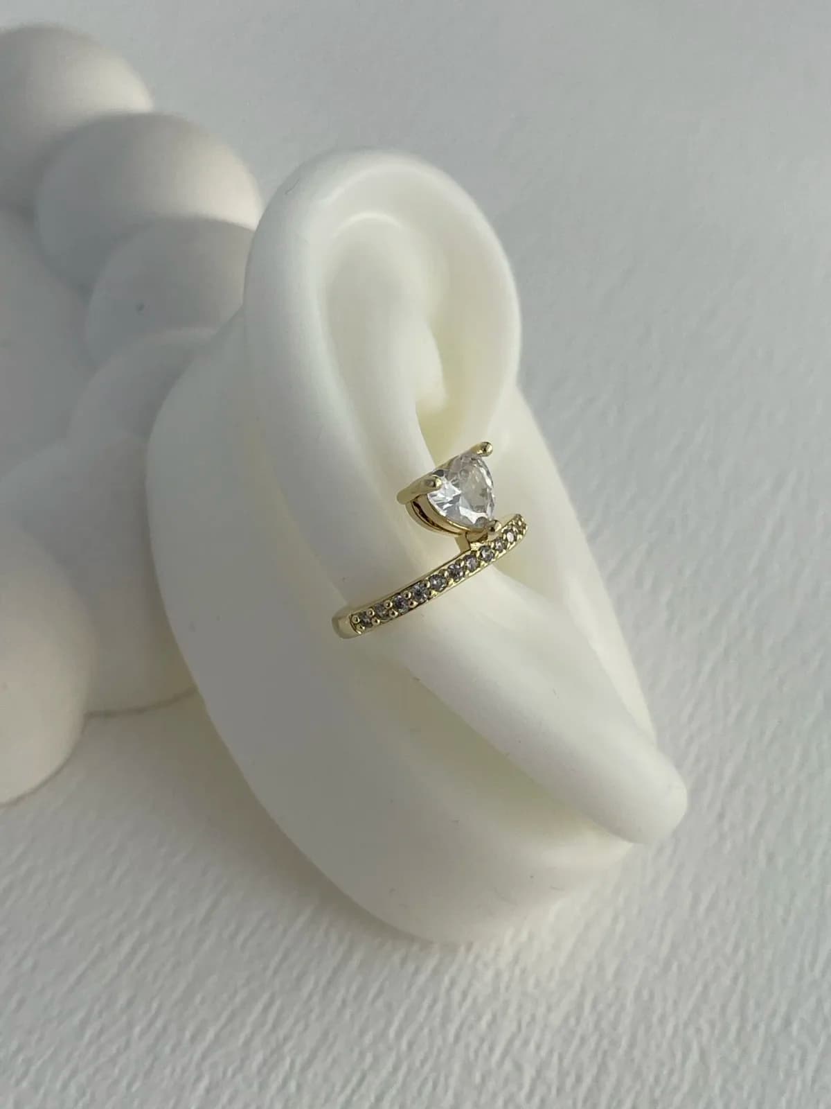 Özel Seri Zirkon Taş Kalp Detay Gold  Earcuff