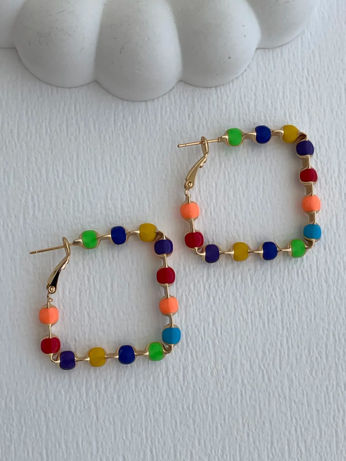 Özel Seri Çok Renkli Top Tasarım Kare Halka Küpe