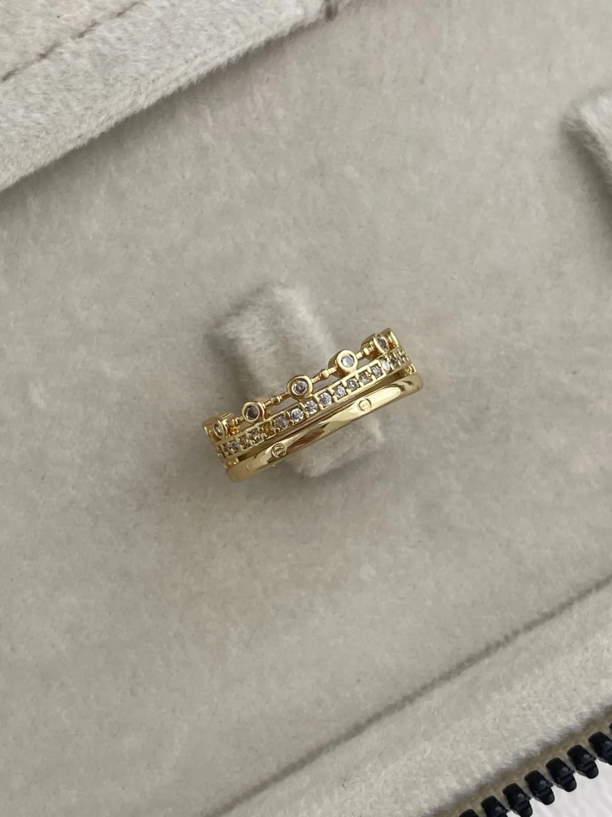Özel Seri Zirkon Taşlı Üçlü Tasarım Ayarlanabilir Gold Yüzük