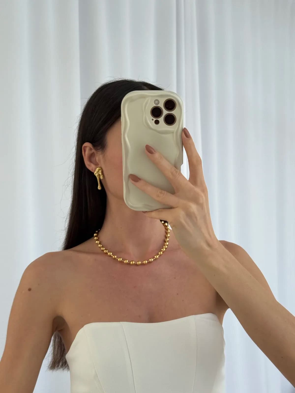 Çelik Desenli Damla Tasarım Gold Küpe