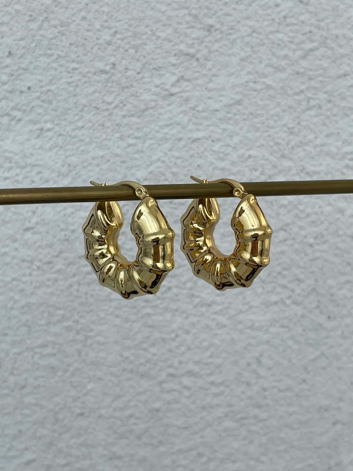 Çelik Kalın Simit Tasarım Gold Küpe