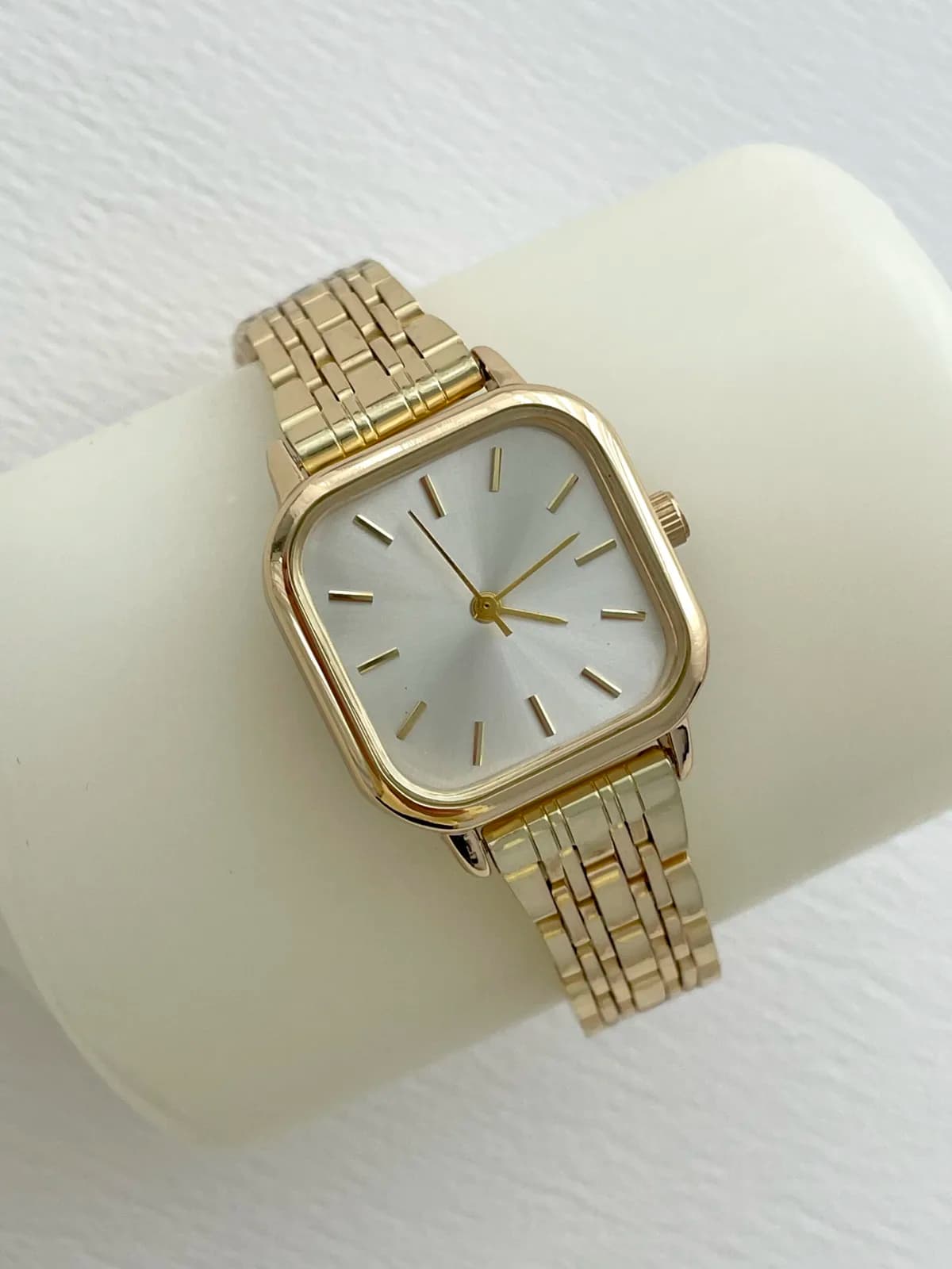 Kare Tasarım Kadranı Beyaz Gold Vintage Saat