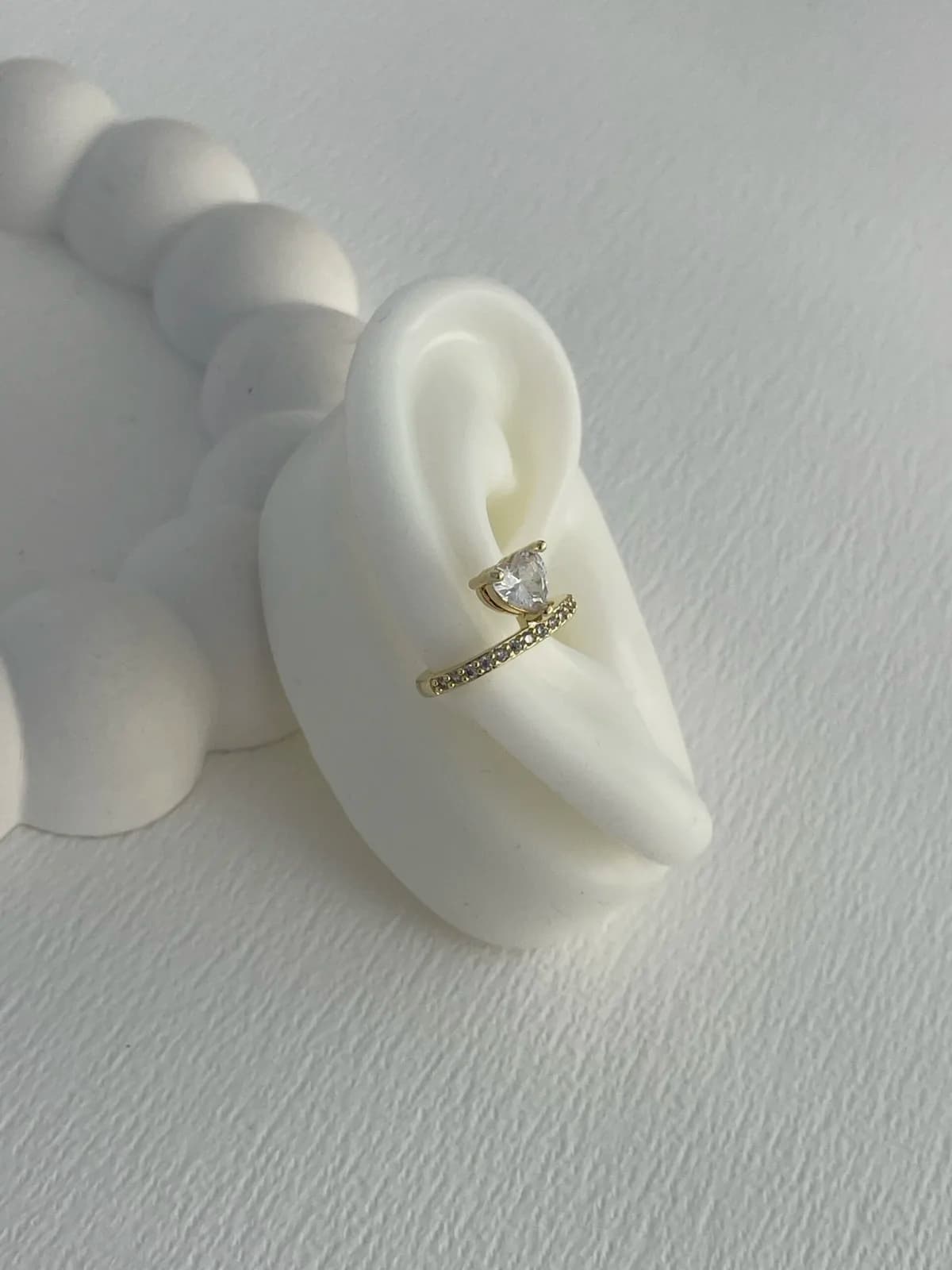 Özel Seri Zirkon Taş Kalp Detay Gold  Earcuff
