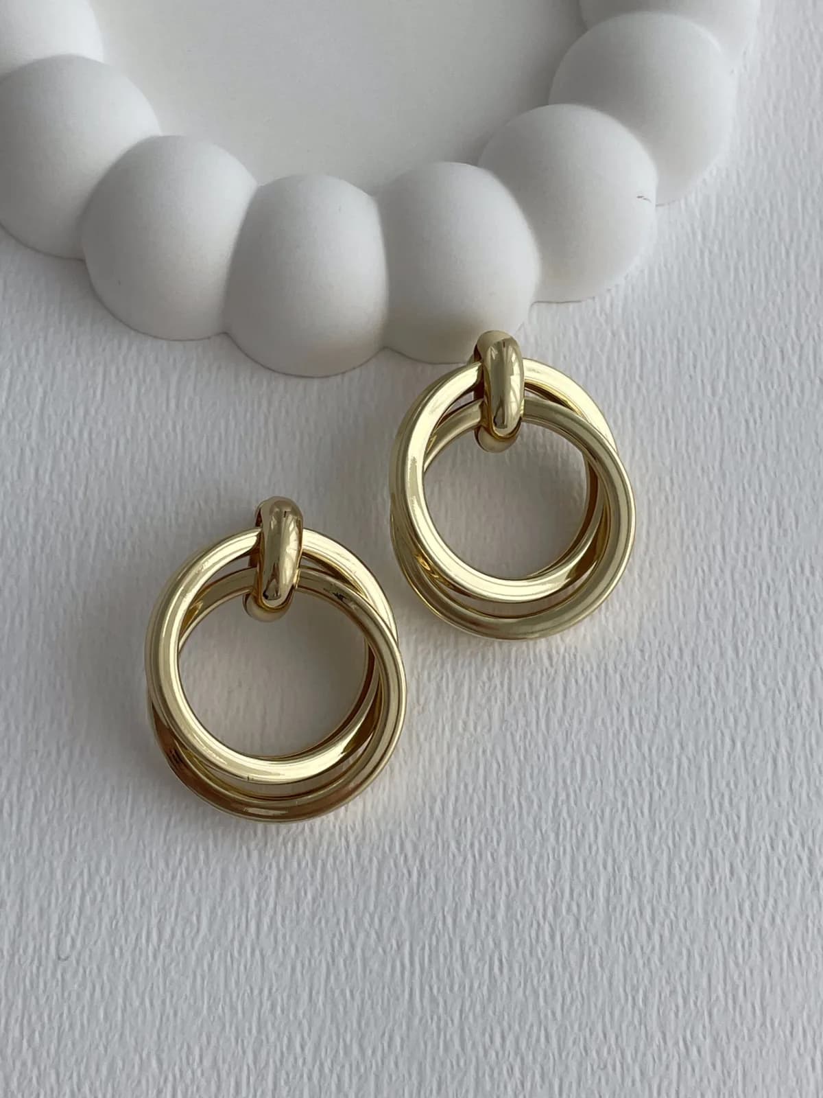 Özel Seri İç İçe Halka Tasarım Büyük Gold Küpe