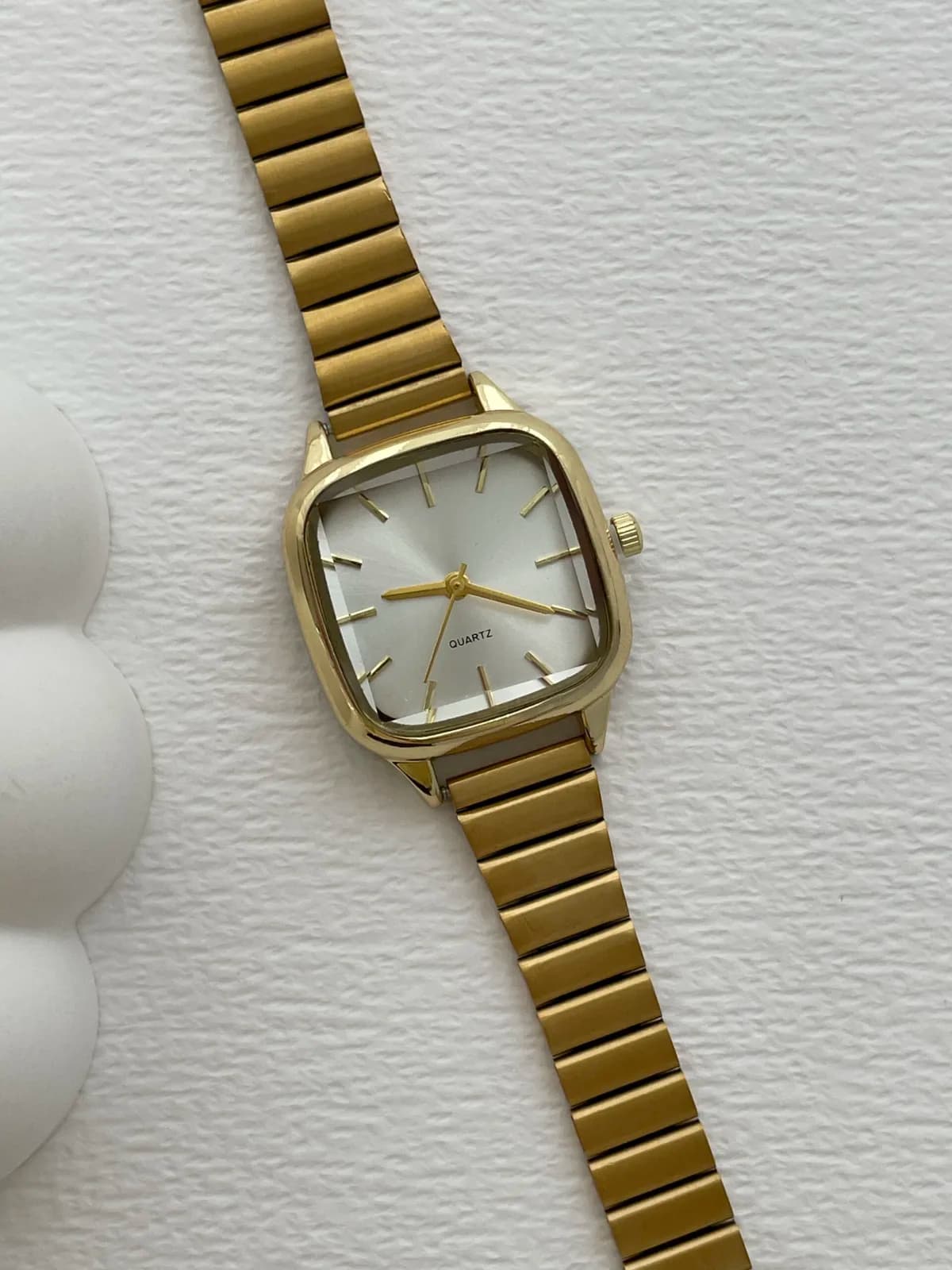 Kare Tasarım Kadranı Beyaz Gold Vintage Saat