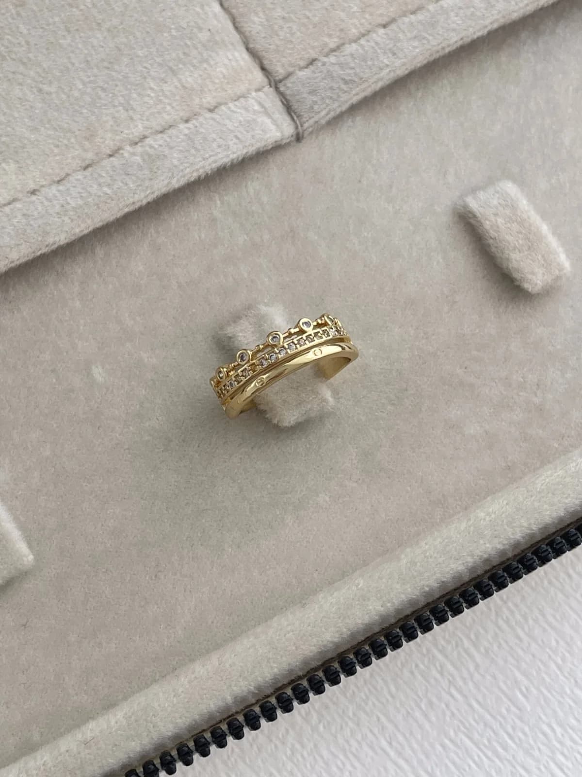 Özel Seri Zirkon Taşlı Üçlü Tasarım Ayarlanabilir Gold Yüzük