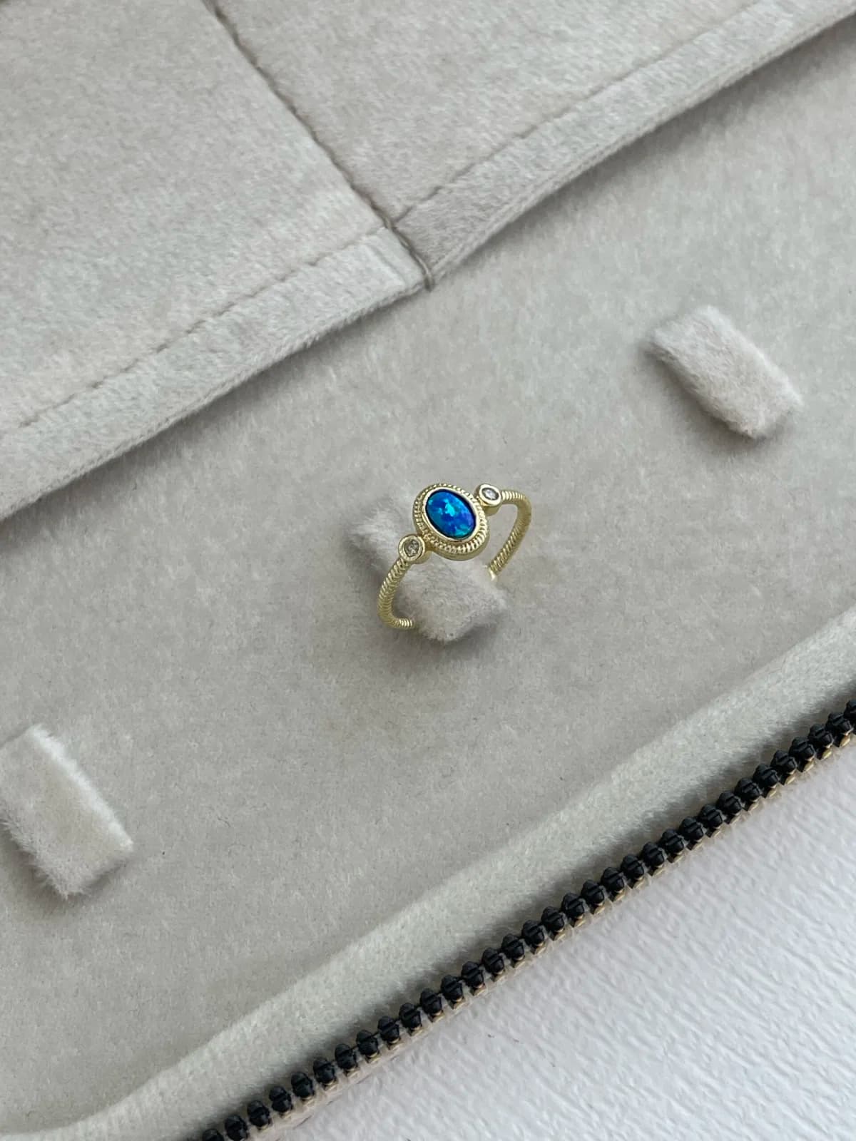 Özel Seri Mavi Opal Taş Gold Ayarlanabilir Yüzük