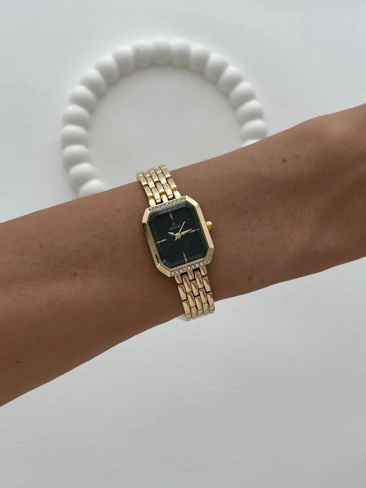 Kare Tasarım Zirkon Taşlı Kadranı Siyah Gold Vintage Saat