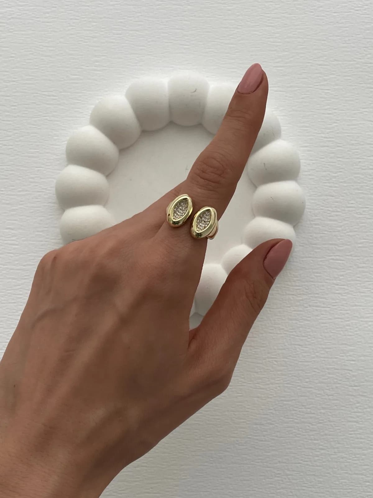 Özel Seri Zirkon Taşlı İkili Oval Ayarlanabilir Gold Yüzük