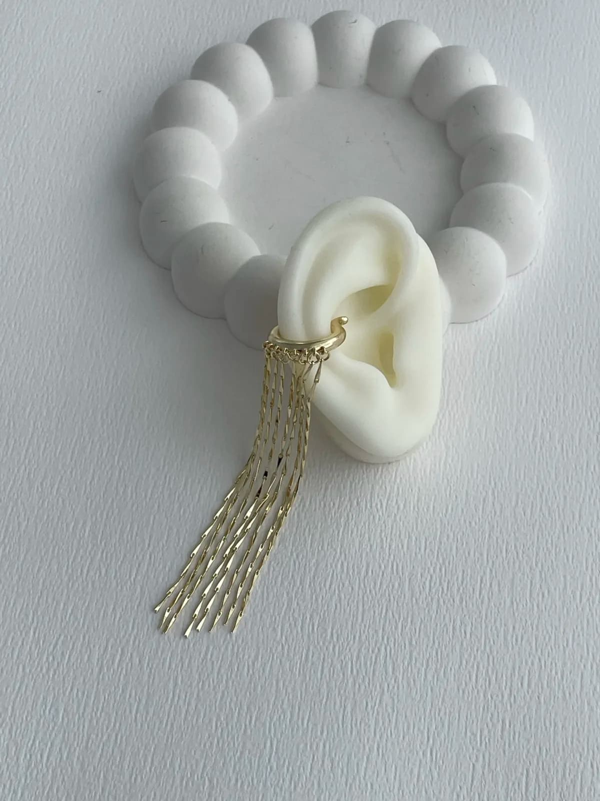 Özel Seri Ezme Zincir Sallantılı Gold Earcuff Küpe