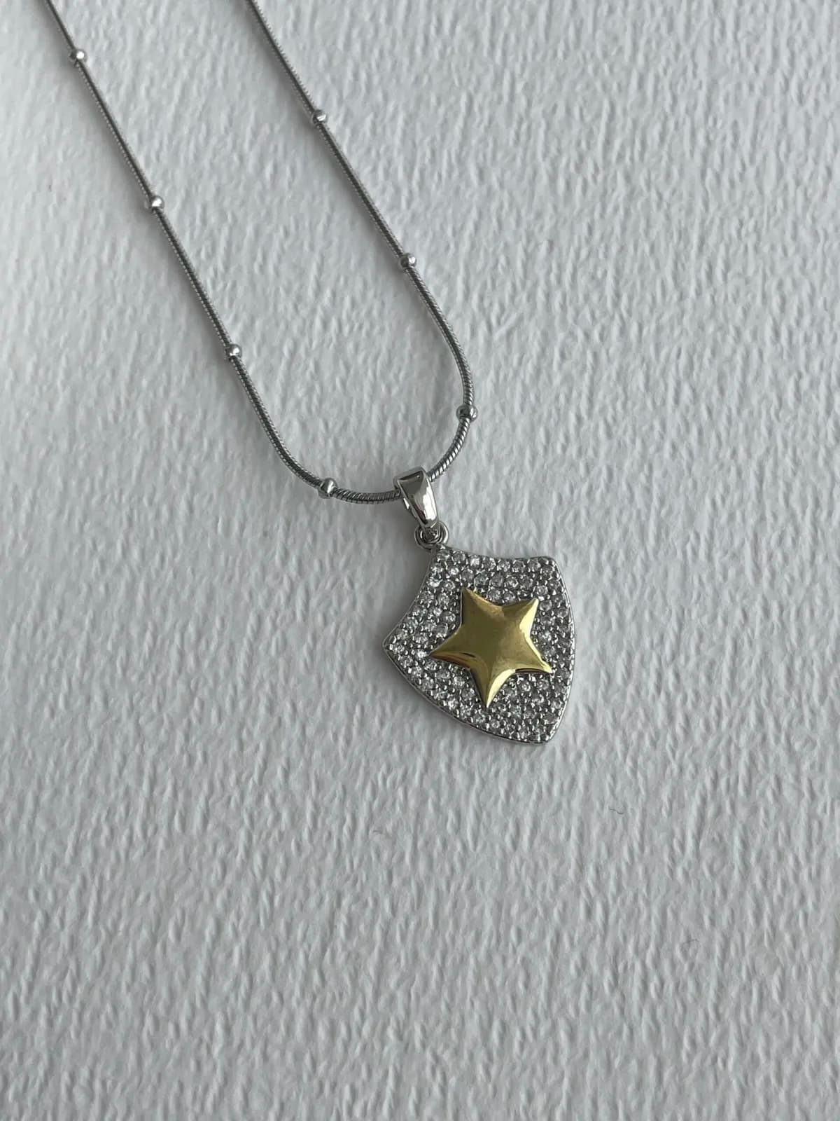 Çelik Zirkon Taşlı Gold &amp; Gümüş Yıldız Tasarım Kolye