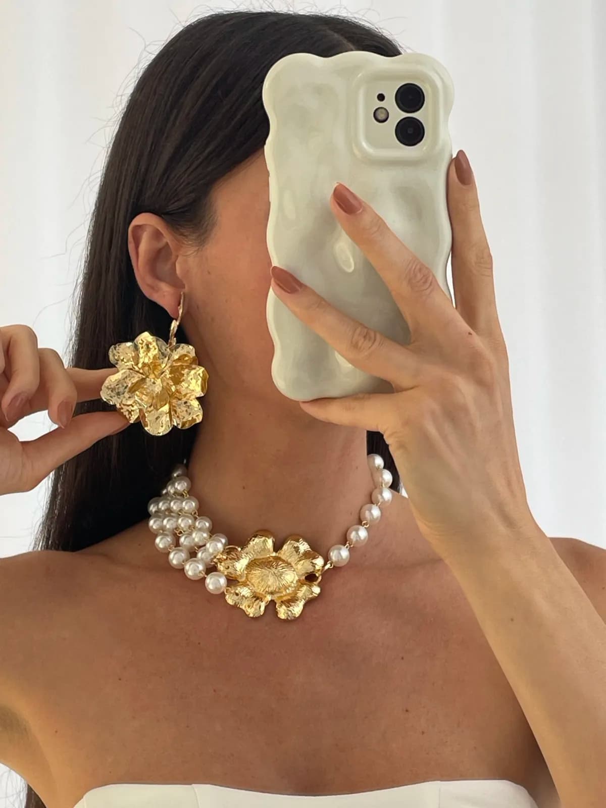 Özel Seri ZR Model Çiçek Tasarım Maksi Boy Gold Küpe