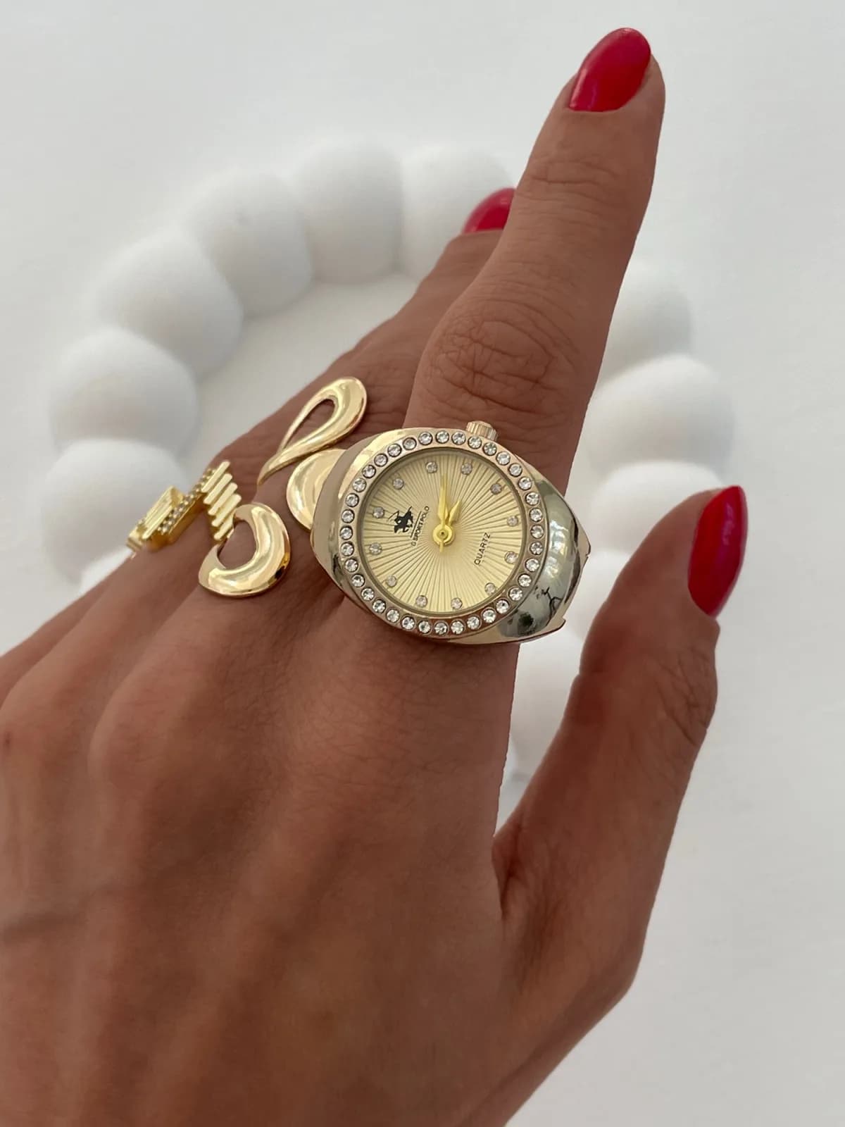 Özel Seri Saat Tasarım Kadranı Sarı Zirkon Taşlı Gold Yüzük