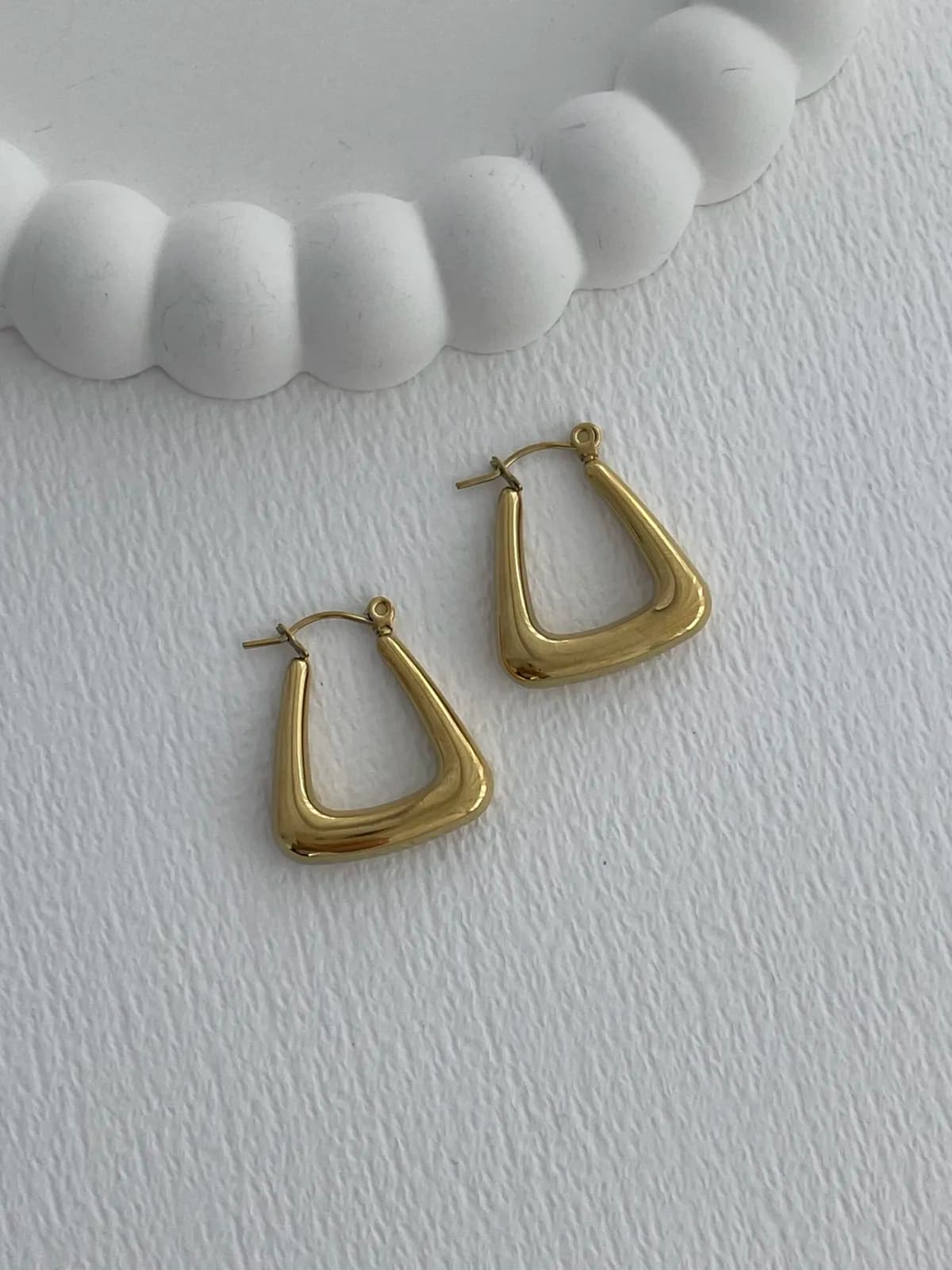 Çelik Geometrik Tasarım Gold Halka Küpe