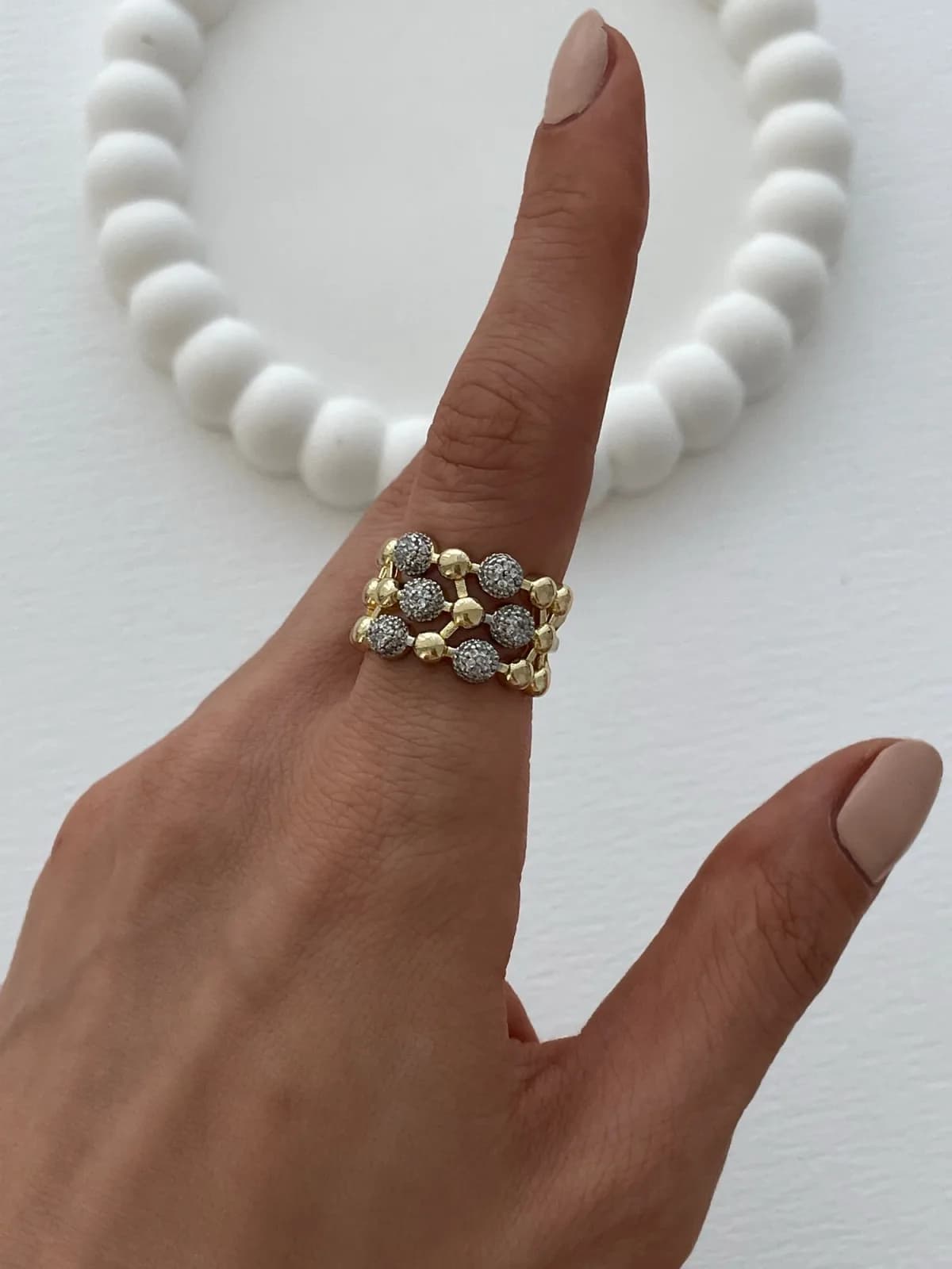 Özel Seri Zirkon Taşlı Top Tasarım Ayarlanabilir Gold Yüzük