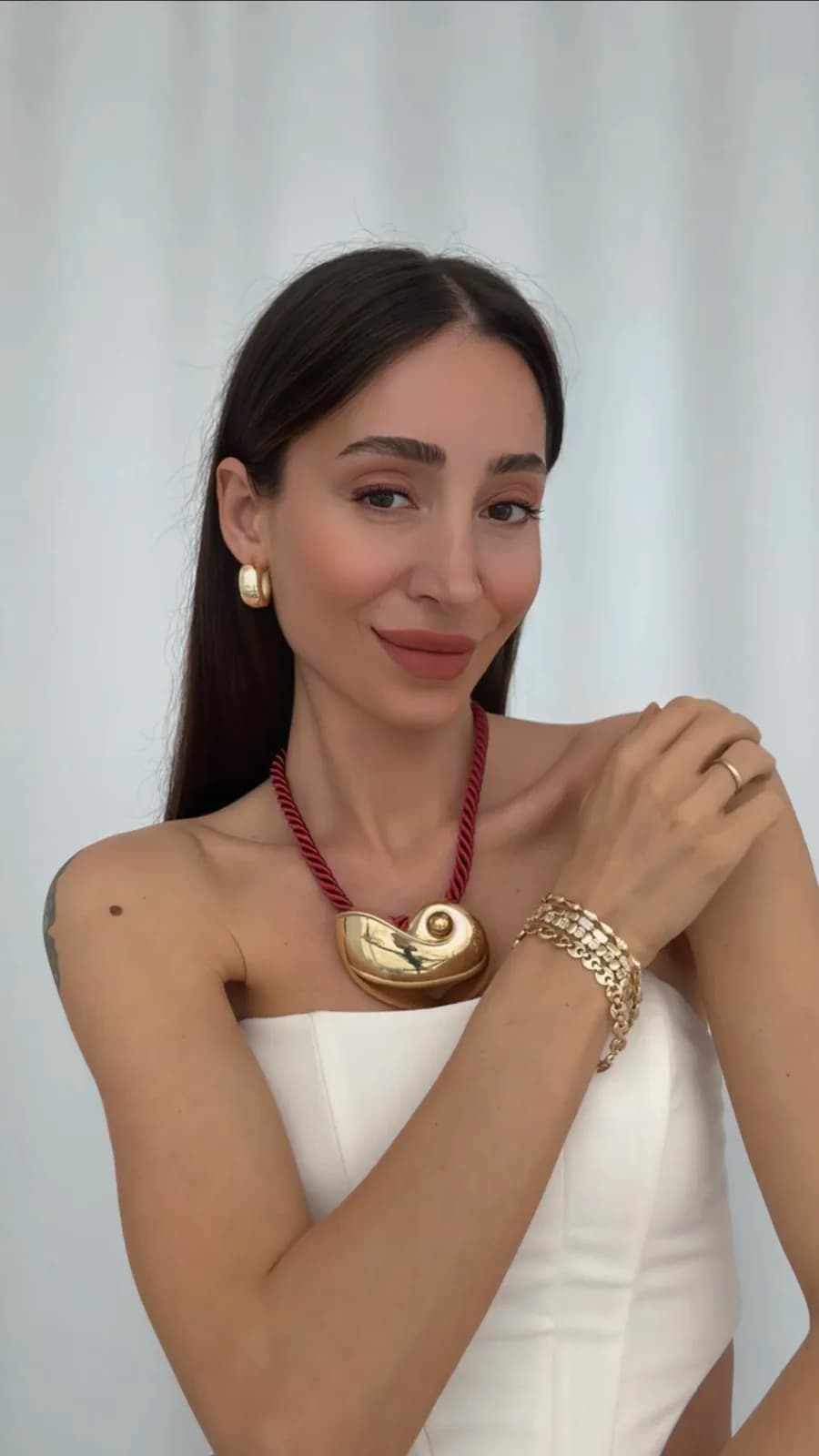 Özel Seri Gold Deniz Kabuğu Bordo Halat Kolye