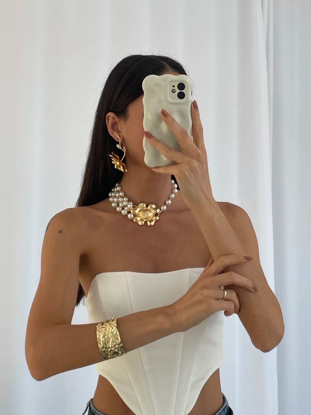 Özel Seri ZR Model Çiçek Tasarım Maksi Boy Gold Küpe