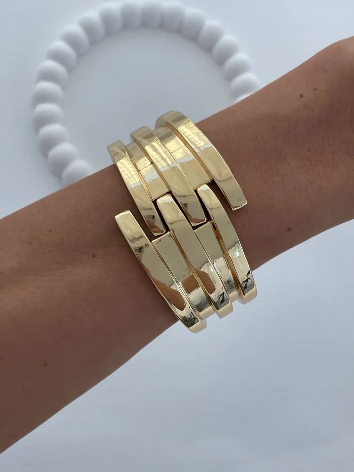 Özel Seri İç İçe Tasarım Gold Kelepçe Bileklik