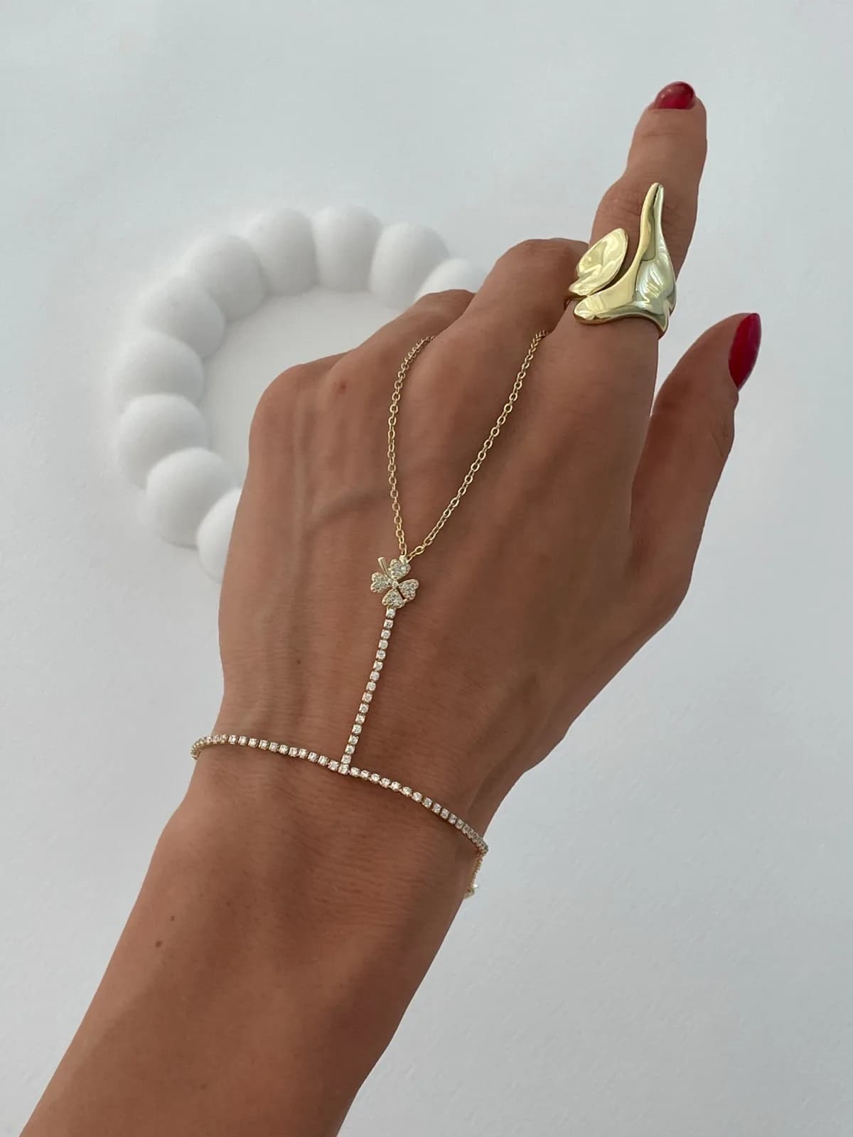 Özel Seri Zirkon Taşlı Yonca Tasarım Gold Şahmeran