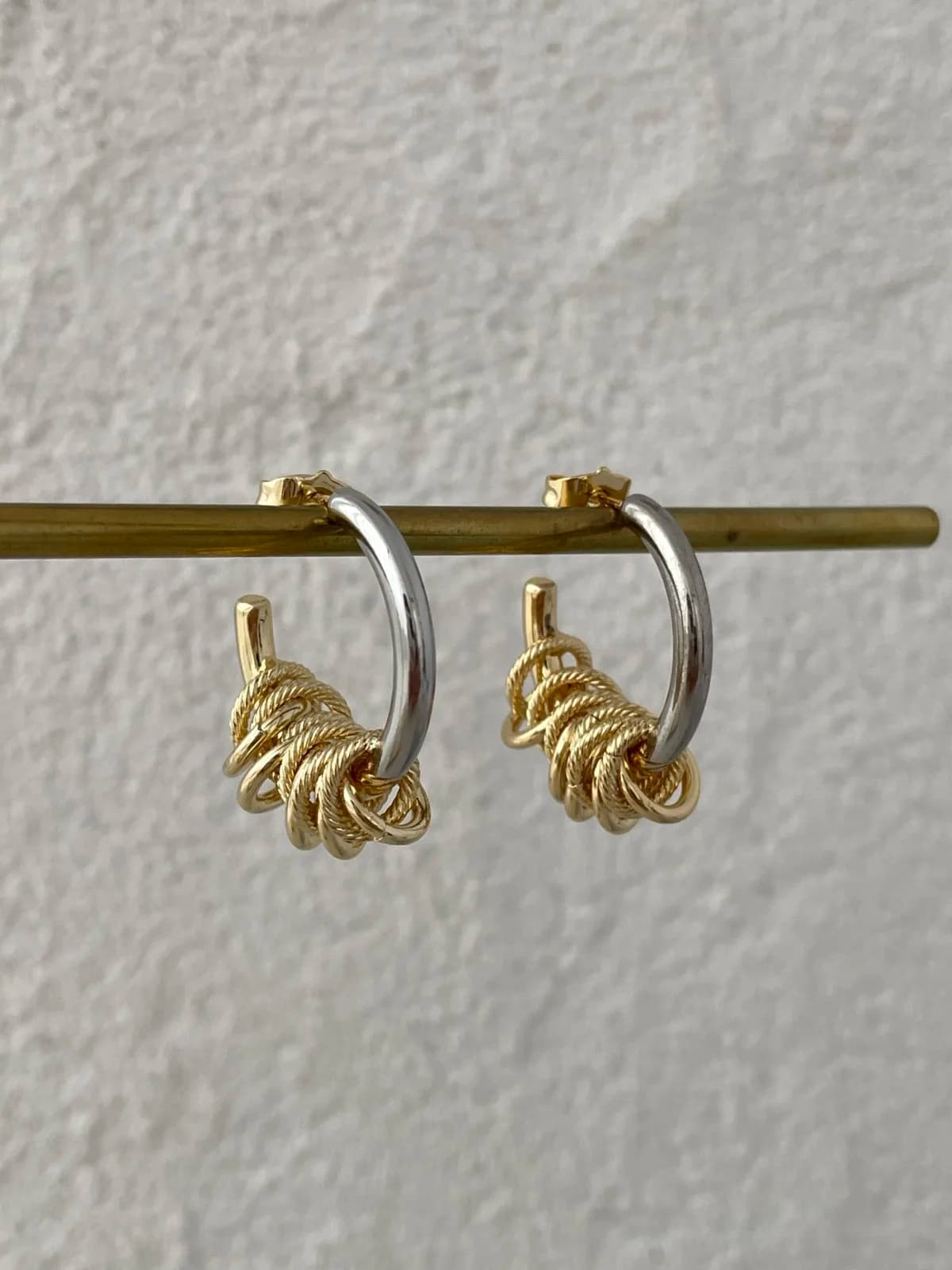 Özel Seri Gümüş&amp;Gold Çoklu Halka Tasarım Küpe