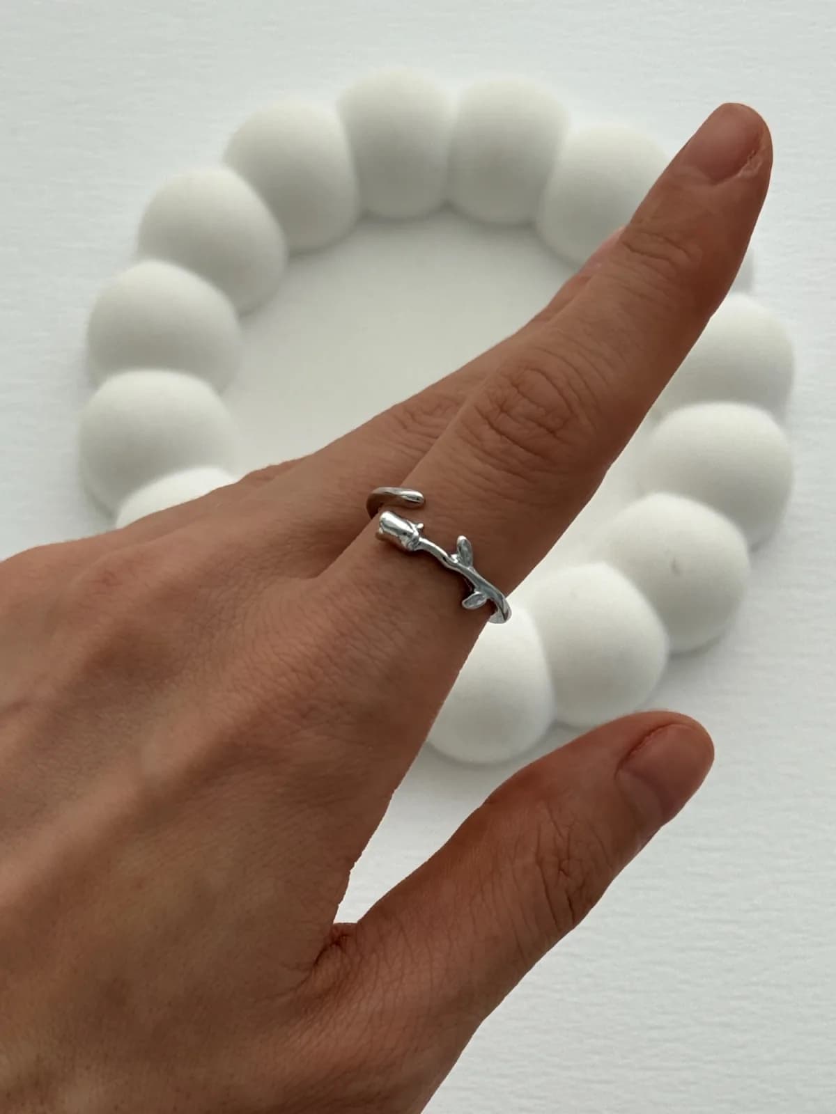 Özel Seri Pinterest Gül Tasarım Ayarlanabilir Gümüş Yüzük