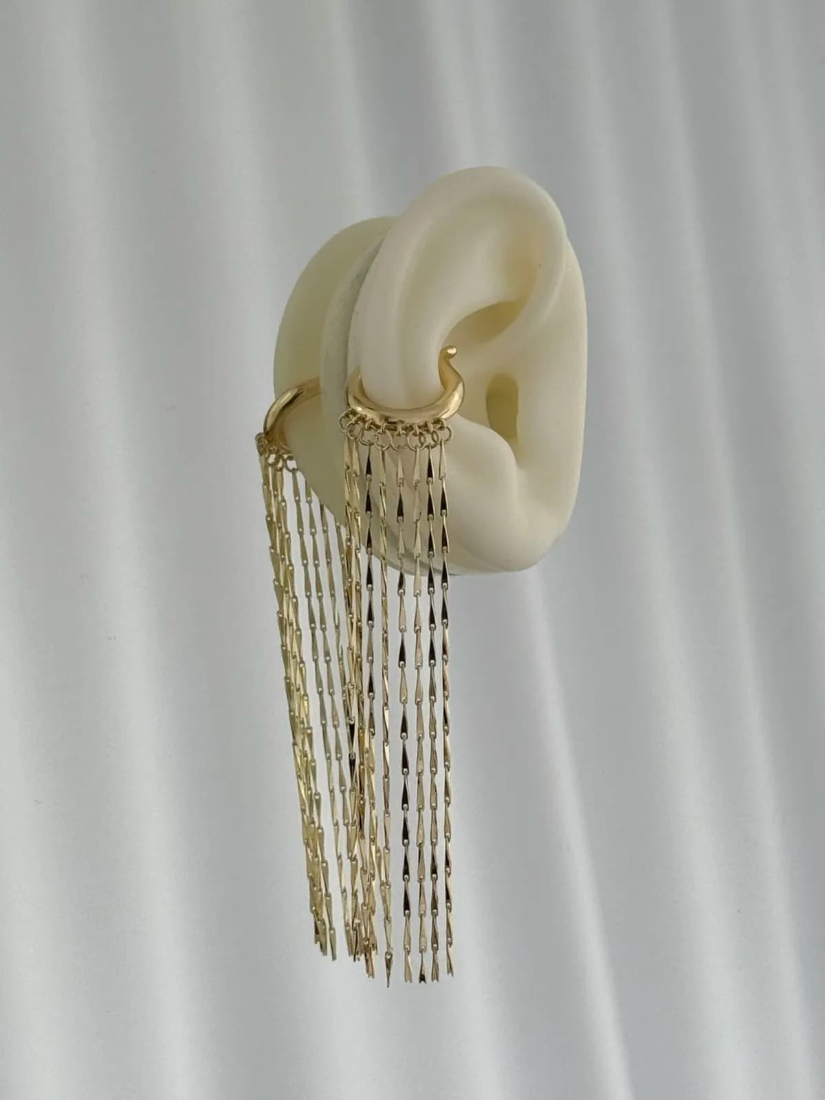 Özel Seri Ezme Zincir Sallantılı Gold Earcuff Küpe