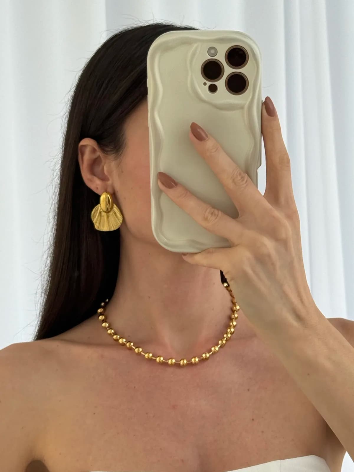 Çelik Yaprak Tasarım Gold Küpe