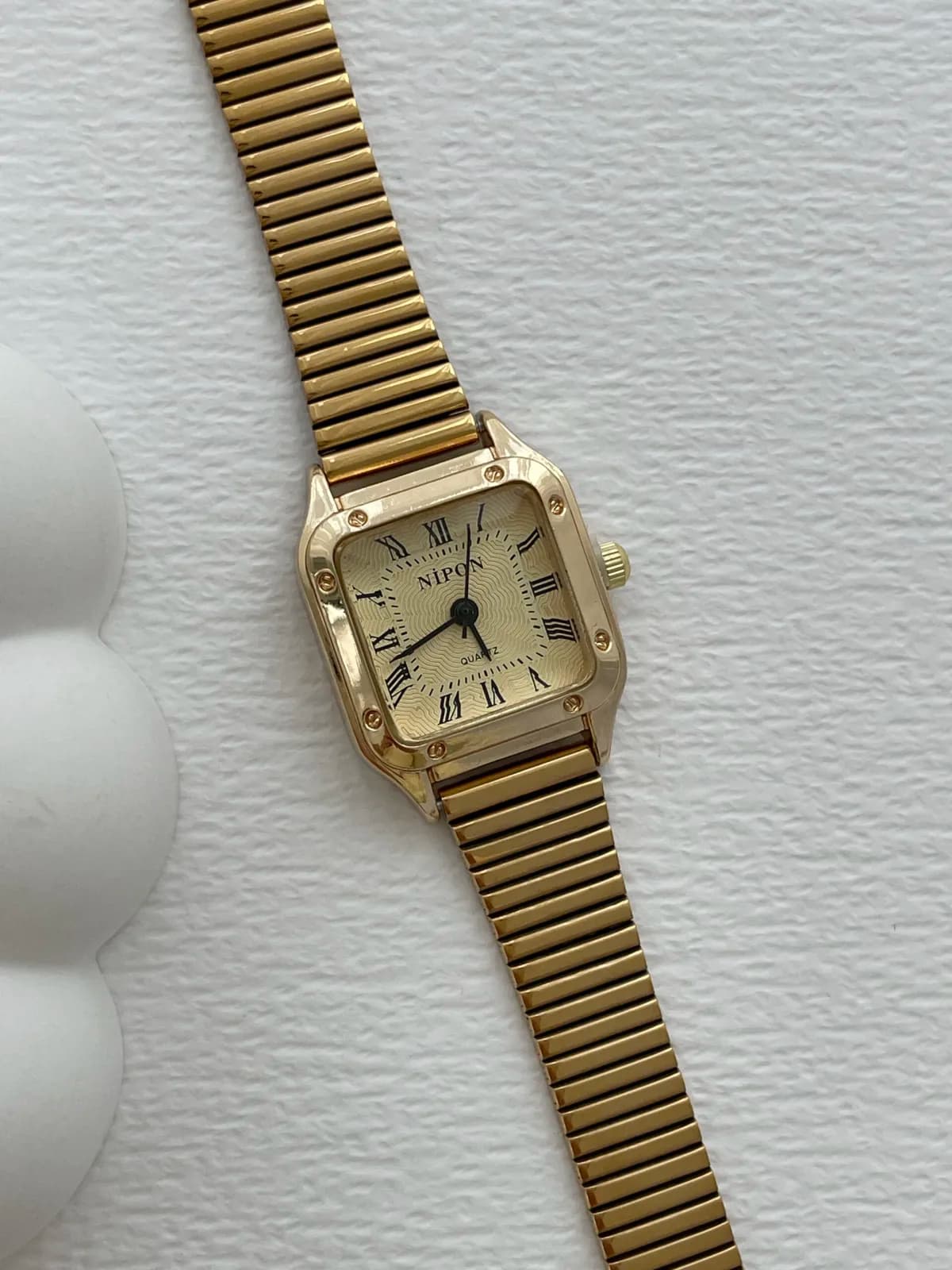 Kare Tasarım Kadranı Sarı Gold Vintage Saat