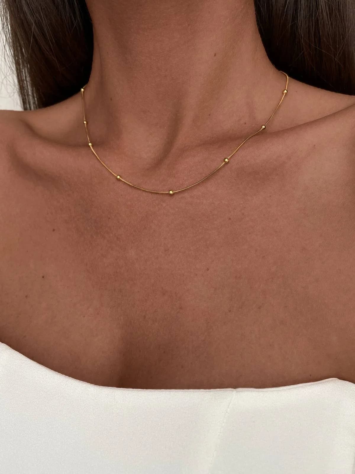 Çelik Gold Top Detaylı Zincir Kolye 60cm