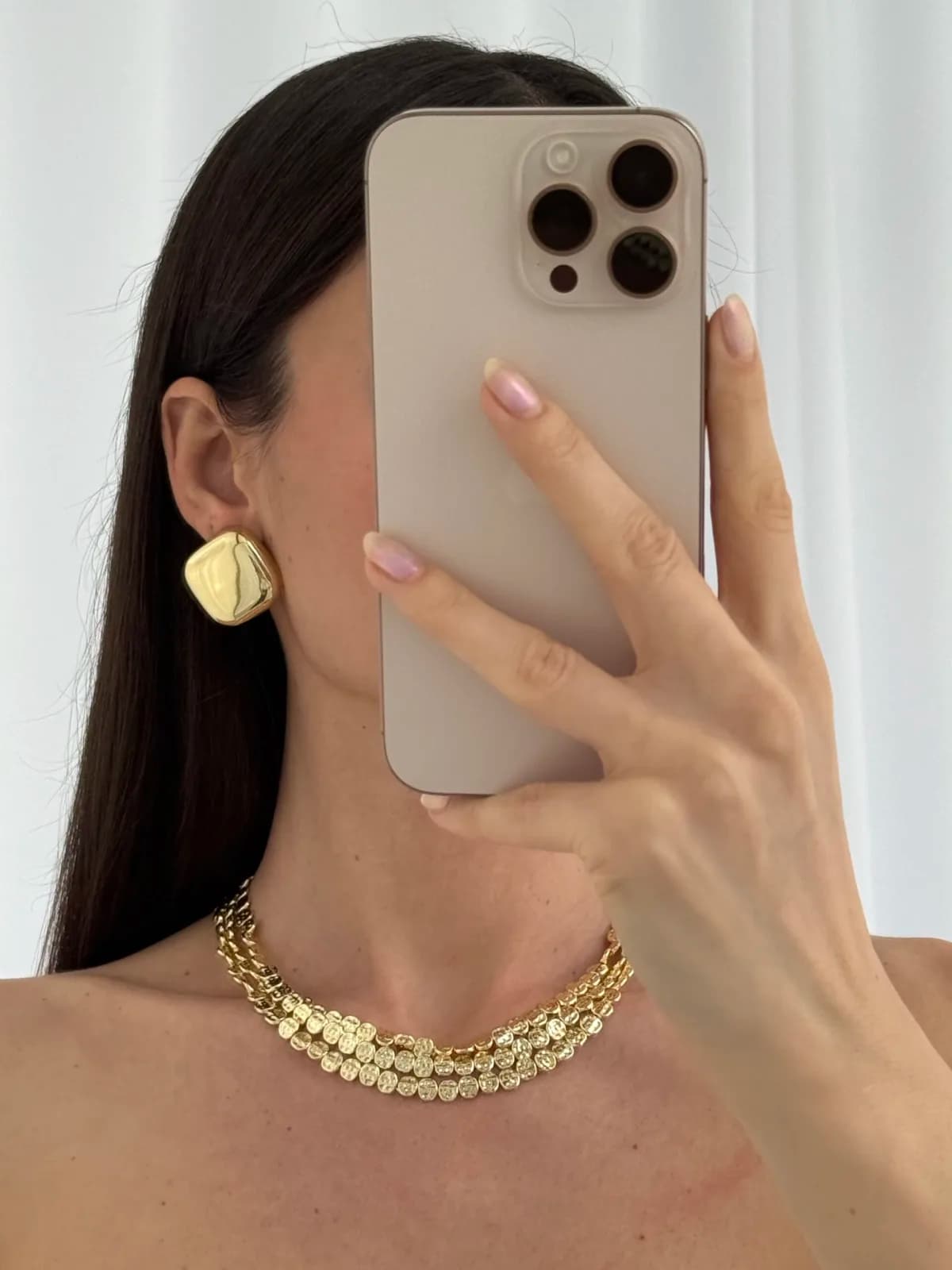 Özel Seri Kare Tasarım Gold Küpe