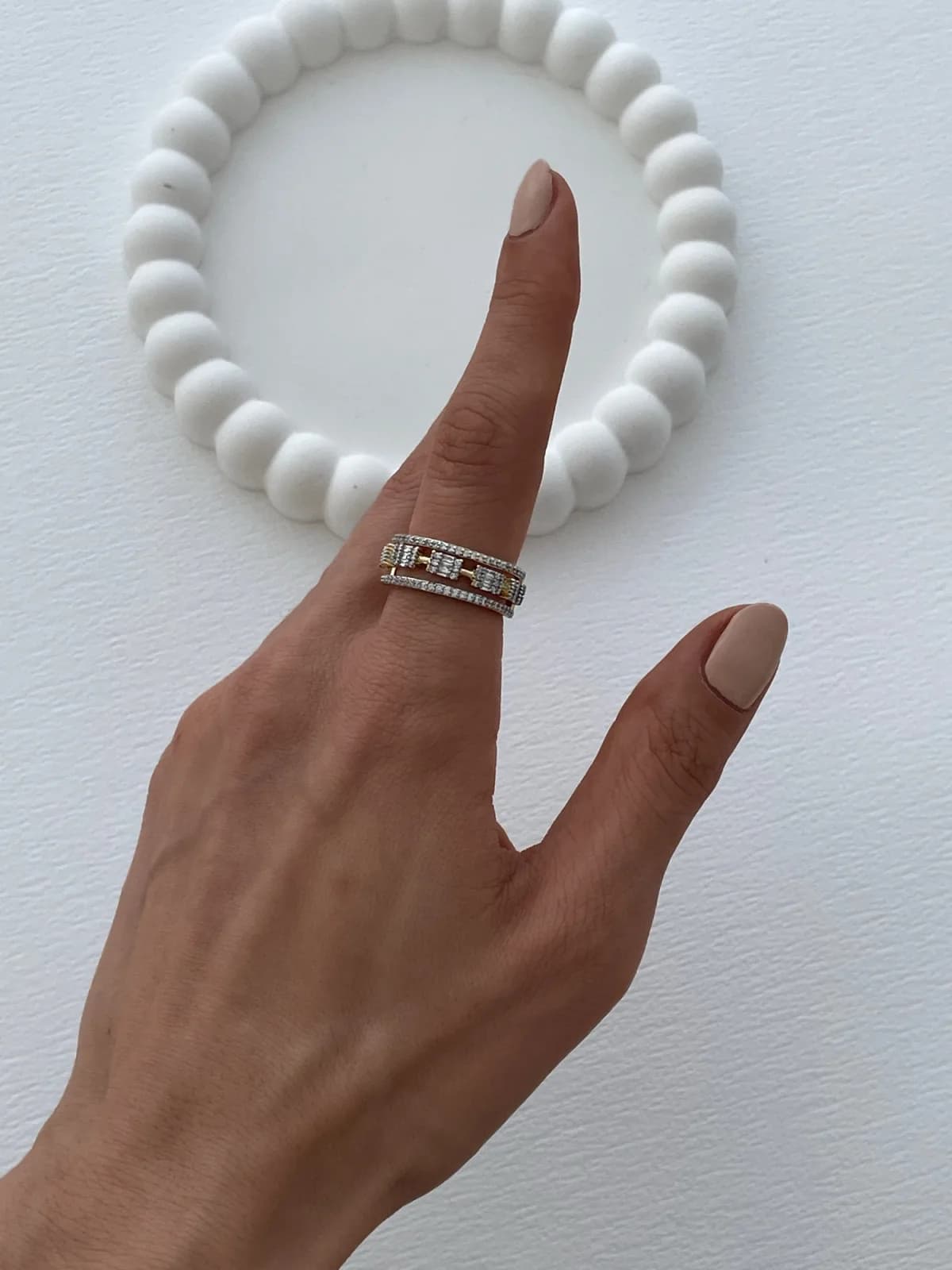 Özel Seri Zirkon&amp;Baget Taşlı Üç Sıra Ayarlanabilir Gold Yüzük