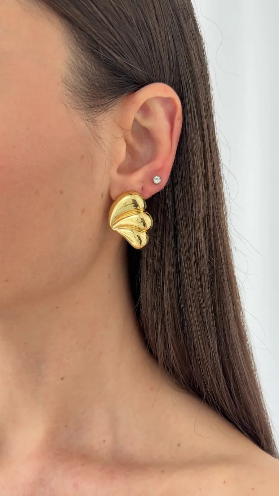 Çelik Üçlü Damla Tasarım Gold Küpe