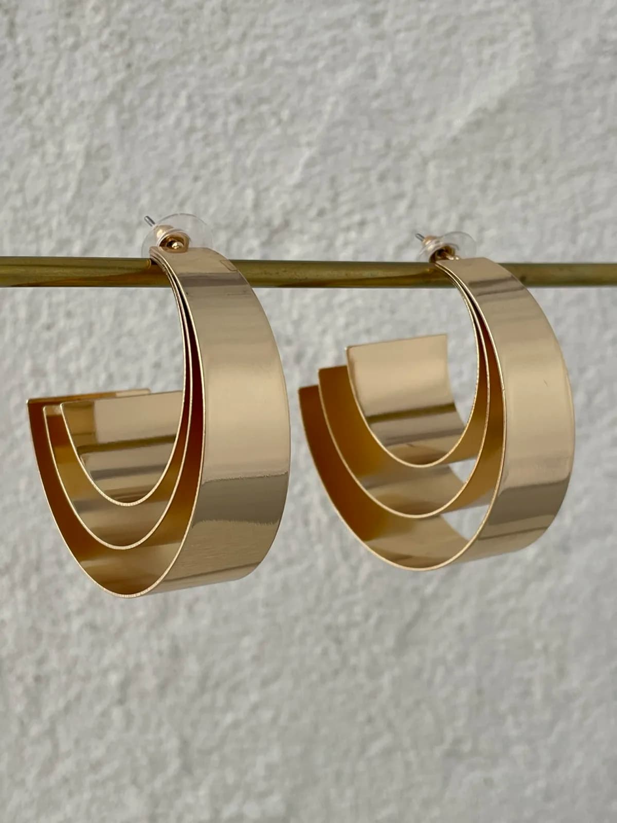 Özel Seri Marka Model Üçlü Plaka Maksi Boy Gold Küpe