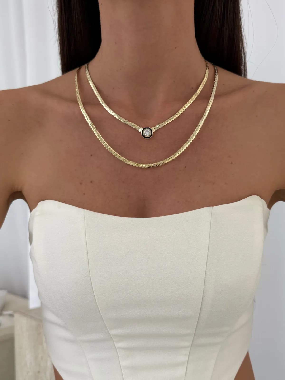 Özel Seri İkili Ezme Gurmet Zincir Çağla Model Gold Kolye