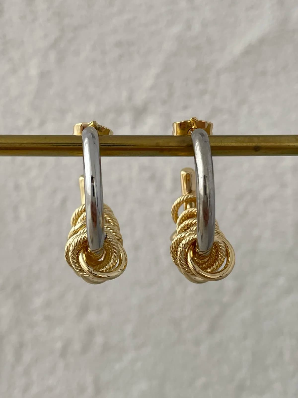 Özel Seri Gümüş&amp;Gold Çoklu Halka Tasarım Küpe