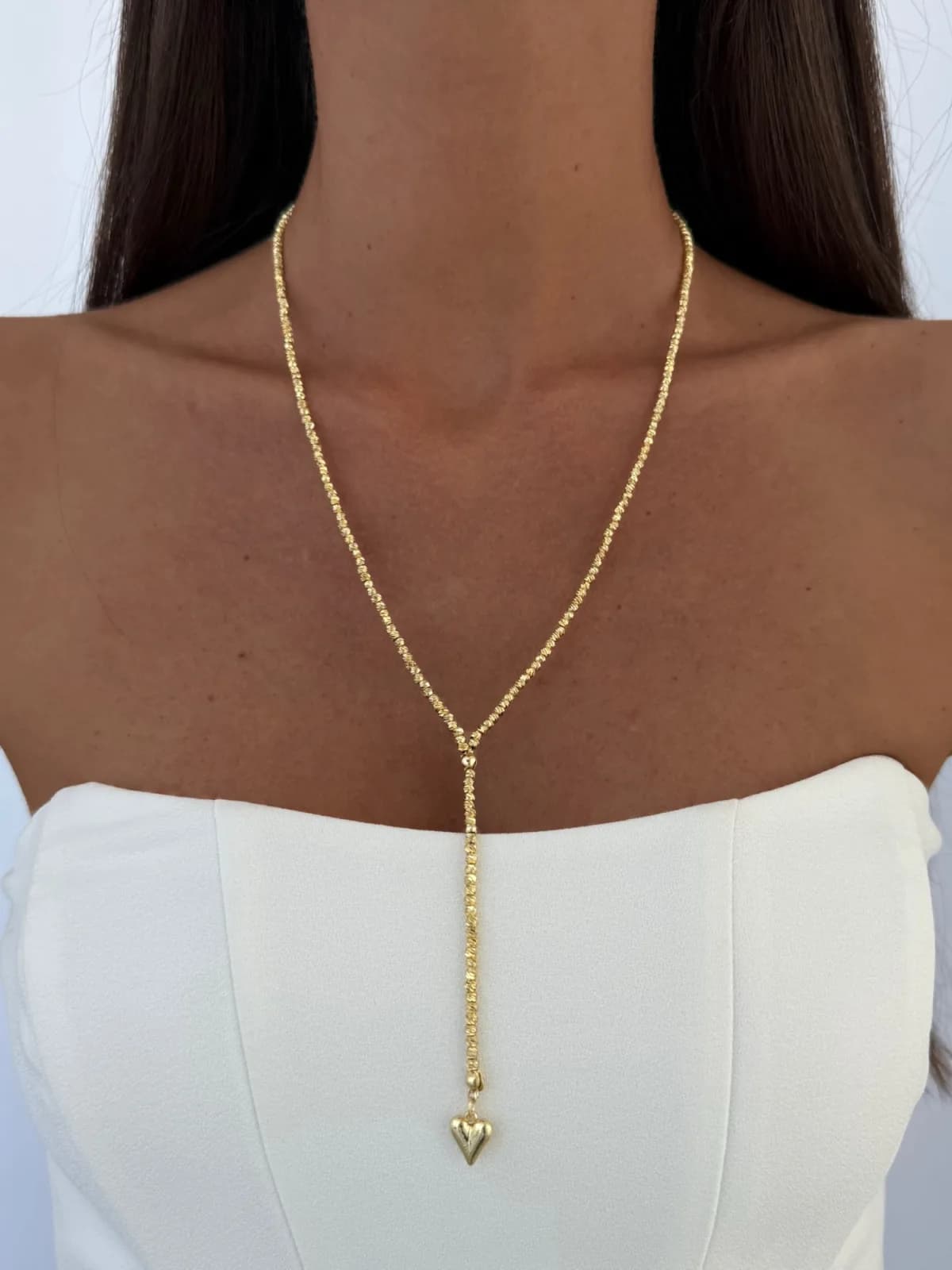 Özel Seri Kalp Detay Gold Dorika Y kolye