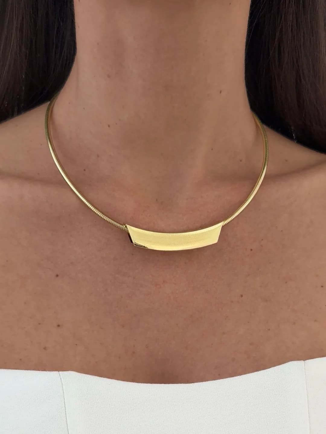 Özel Seri Dikdörtgen Plaka Detay Gold Choker Kolye
