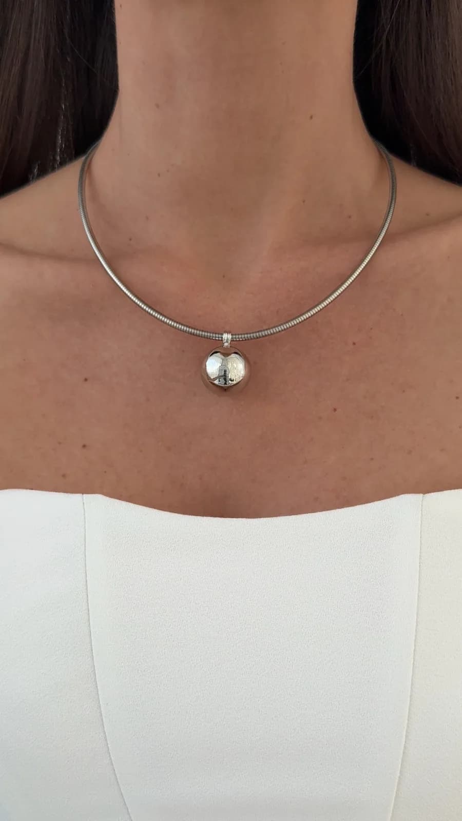 Özel Seri Tel Tasarım Top Detay Gümüş Choker Kolye