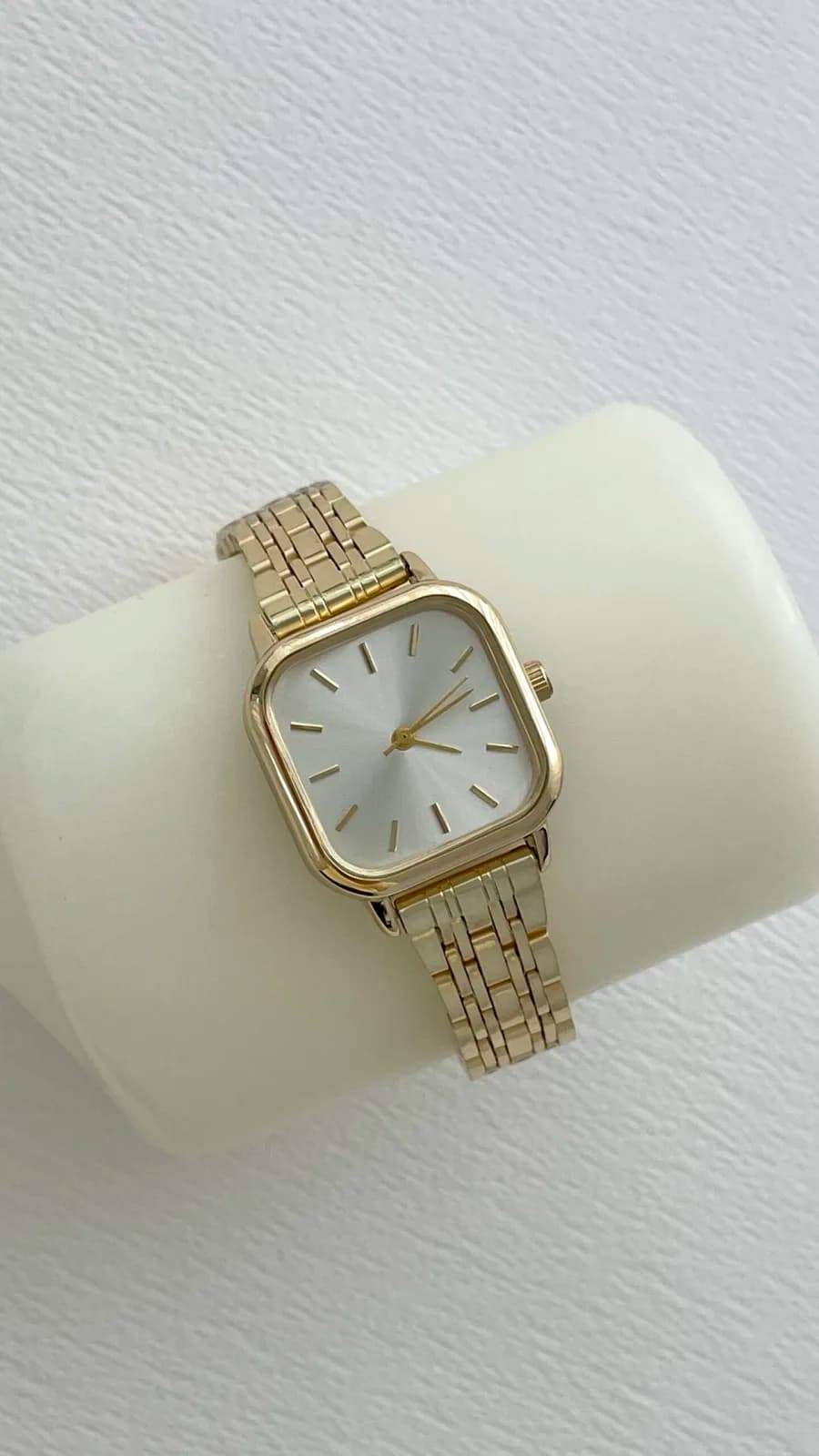 Kare Tasarım Kadranı Beyaz Gold Vintage Saat