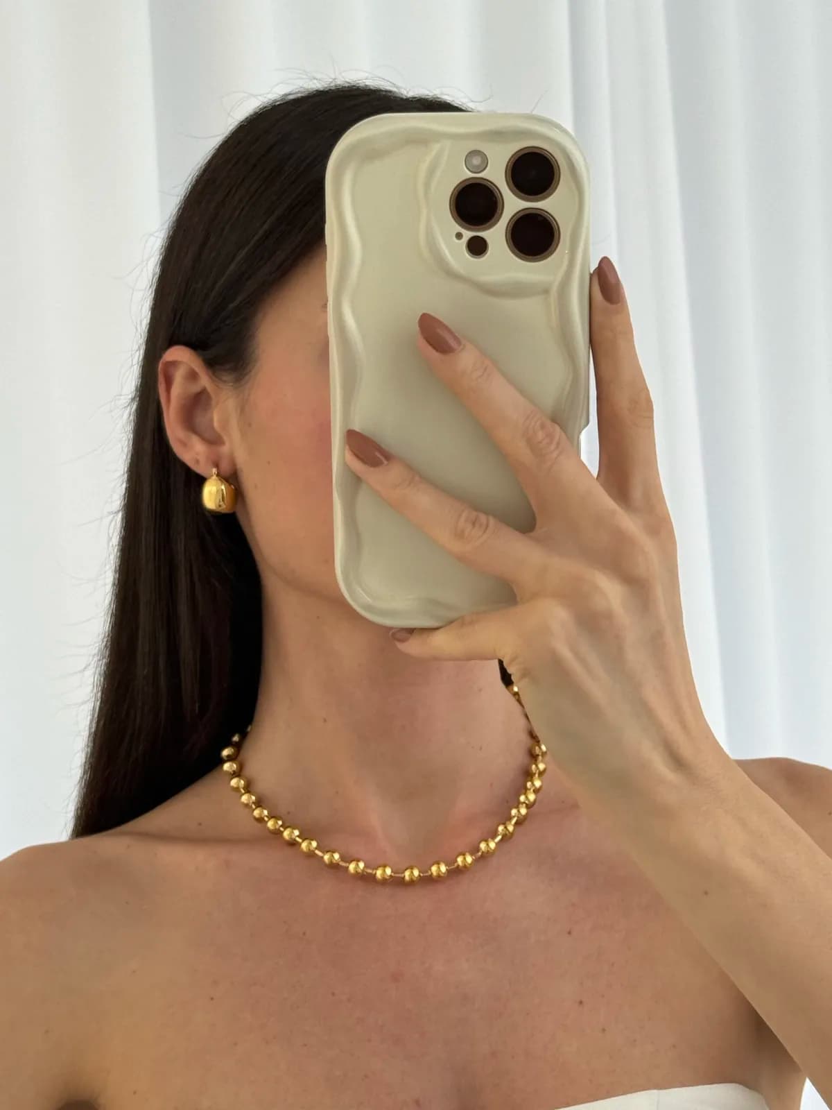 Çelik Tombul Top Tasarım Gold Küpe