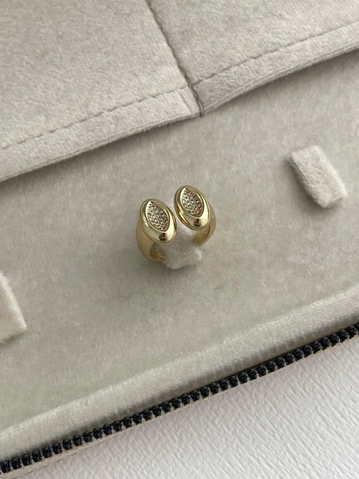Özel Seri Zirkon Taşlı İkili Oval Ayarlanabilir Gold Yüzük