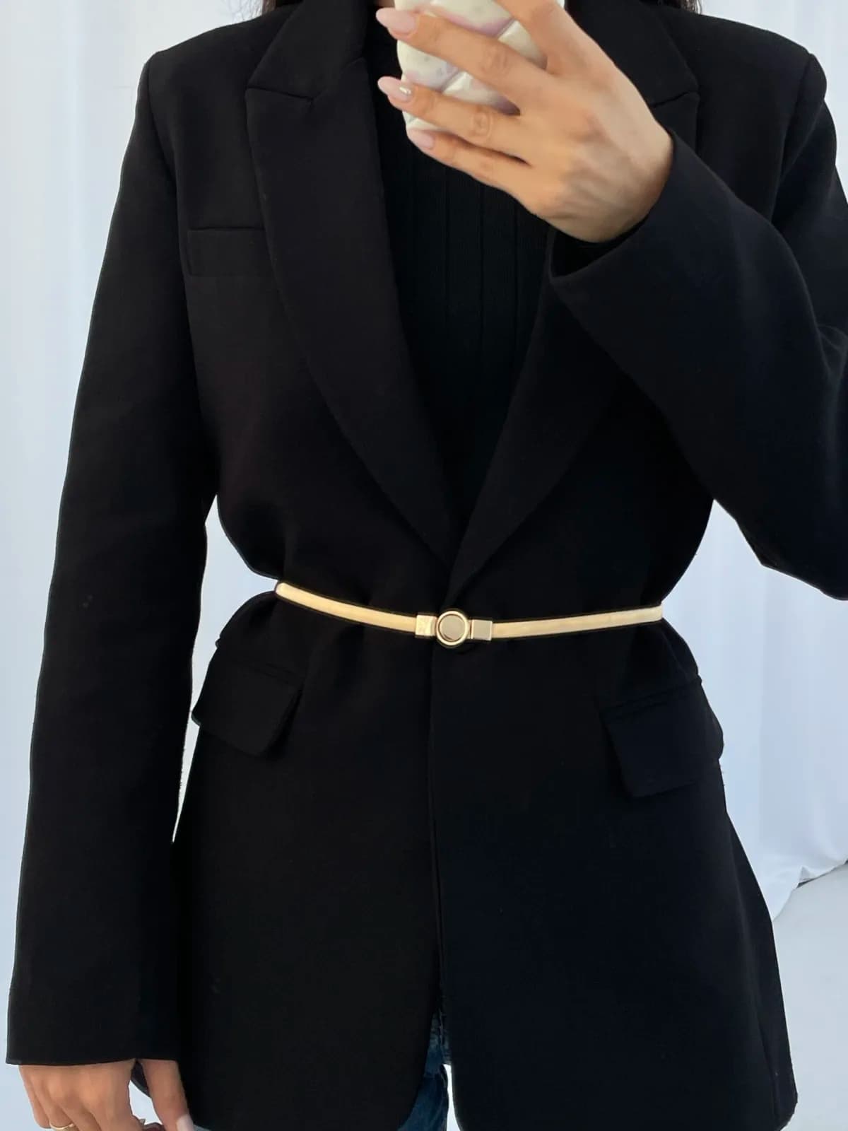 Mini Daire Metal Tasarım Tırtık Desen Lastikli Gold Kemer