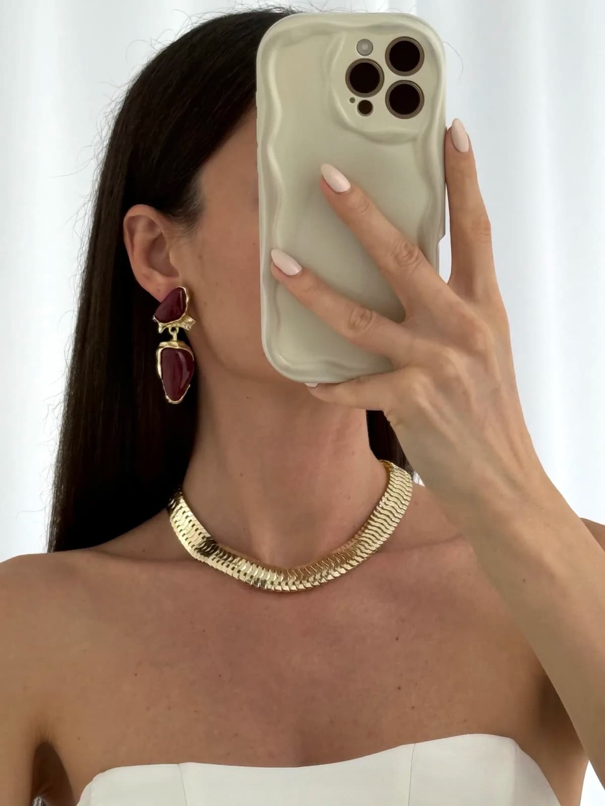 Özel Seri Bordo Kemik Marka Model Gold Küpe