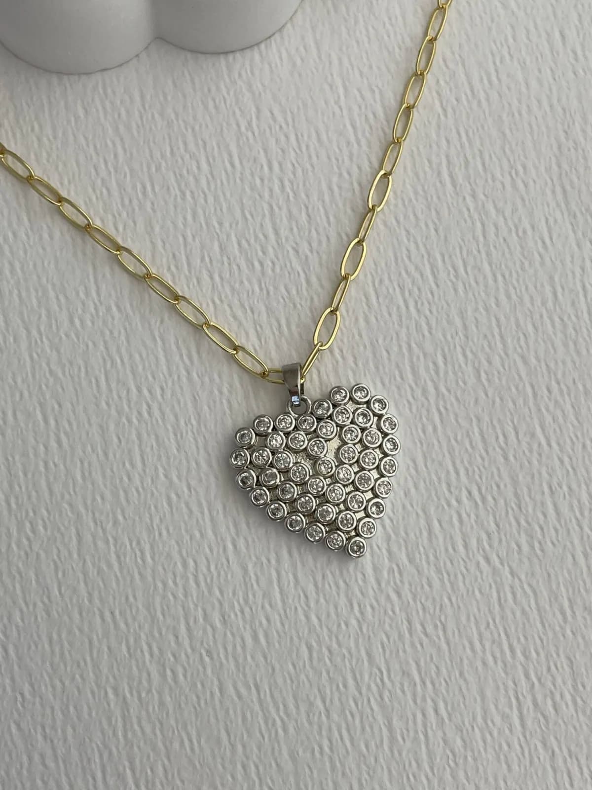 Özel Seri Zirkon Taşlı Gold Gümüş Kalp Kolye