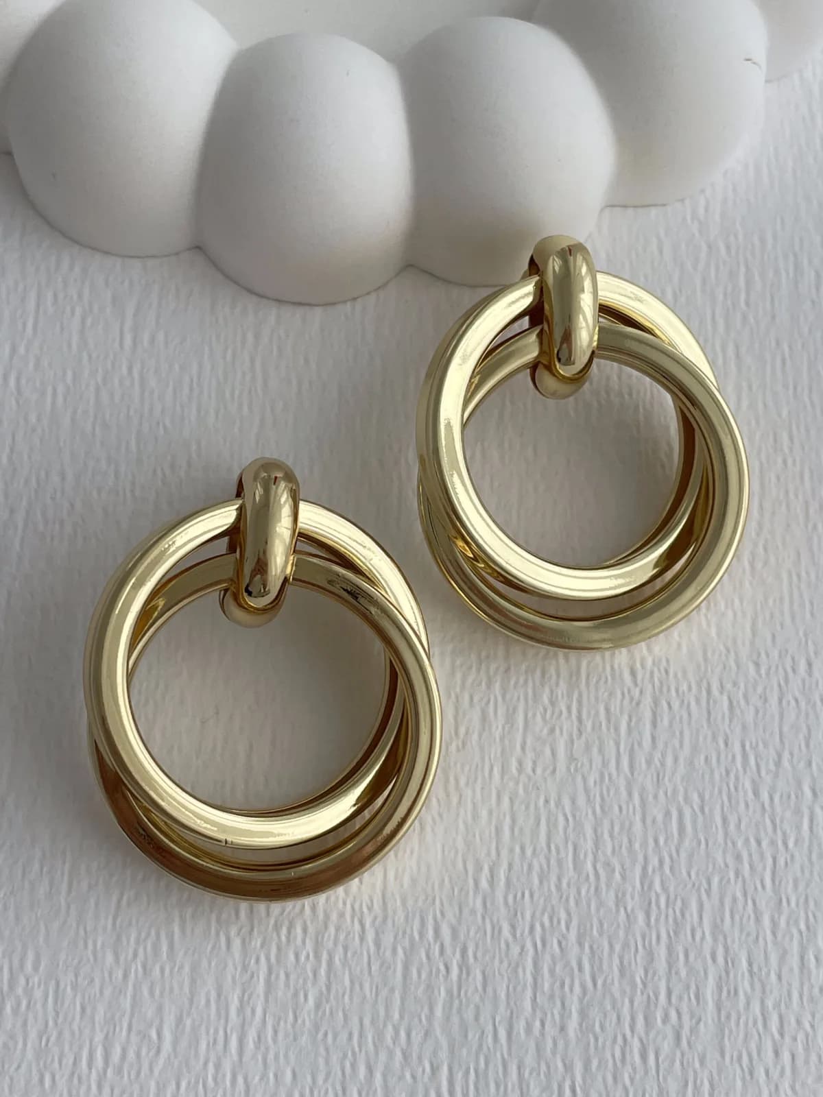Özel Seri İç İçe Halka Tasarım Büyük Gold Küpe