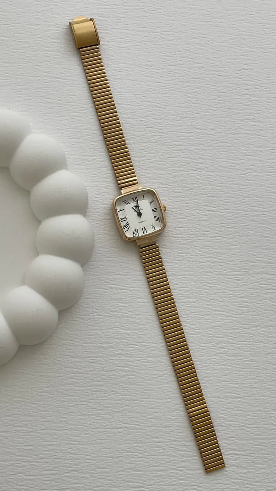Kare Tasarım Kadranı Beyaz Polo Gold Vintage Saat