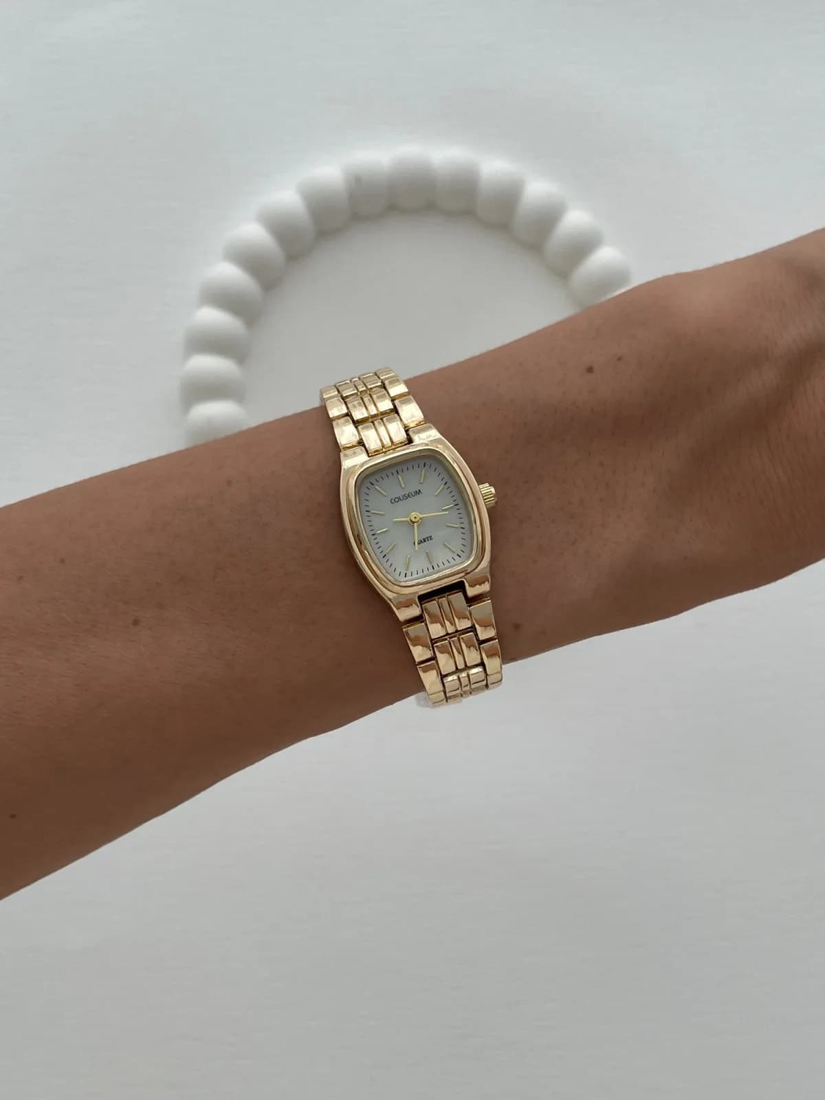 Kare Tasarım Kadranı Beyaz Gold Vintage Saat
