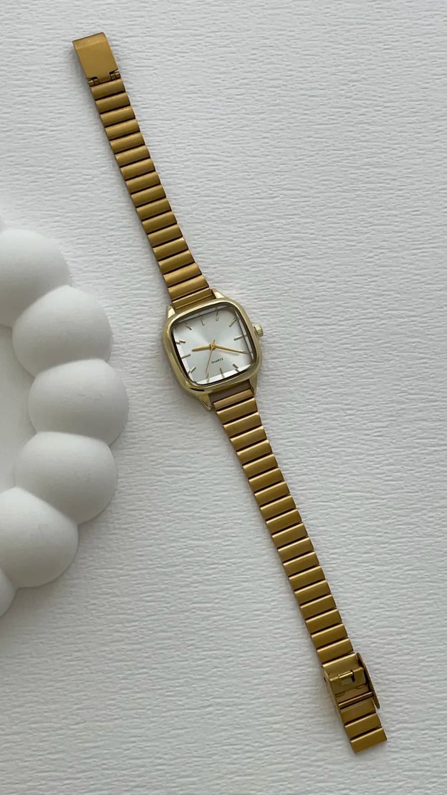 Kare Tasarım Kadranı Beyaz Gold Vintage Saat