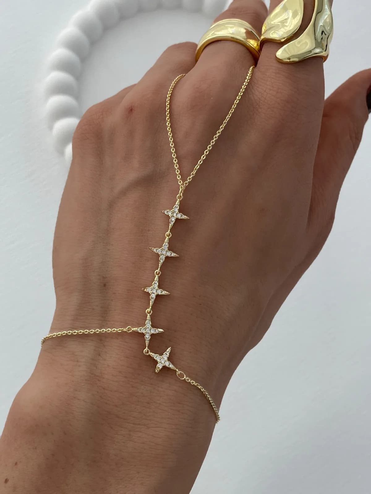 Özel Seri Zirkon Taşlı Beşli Yıldız Tasarım Gold Şahmeran
