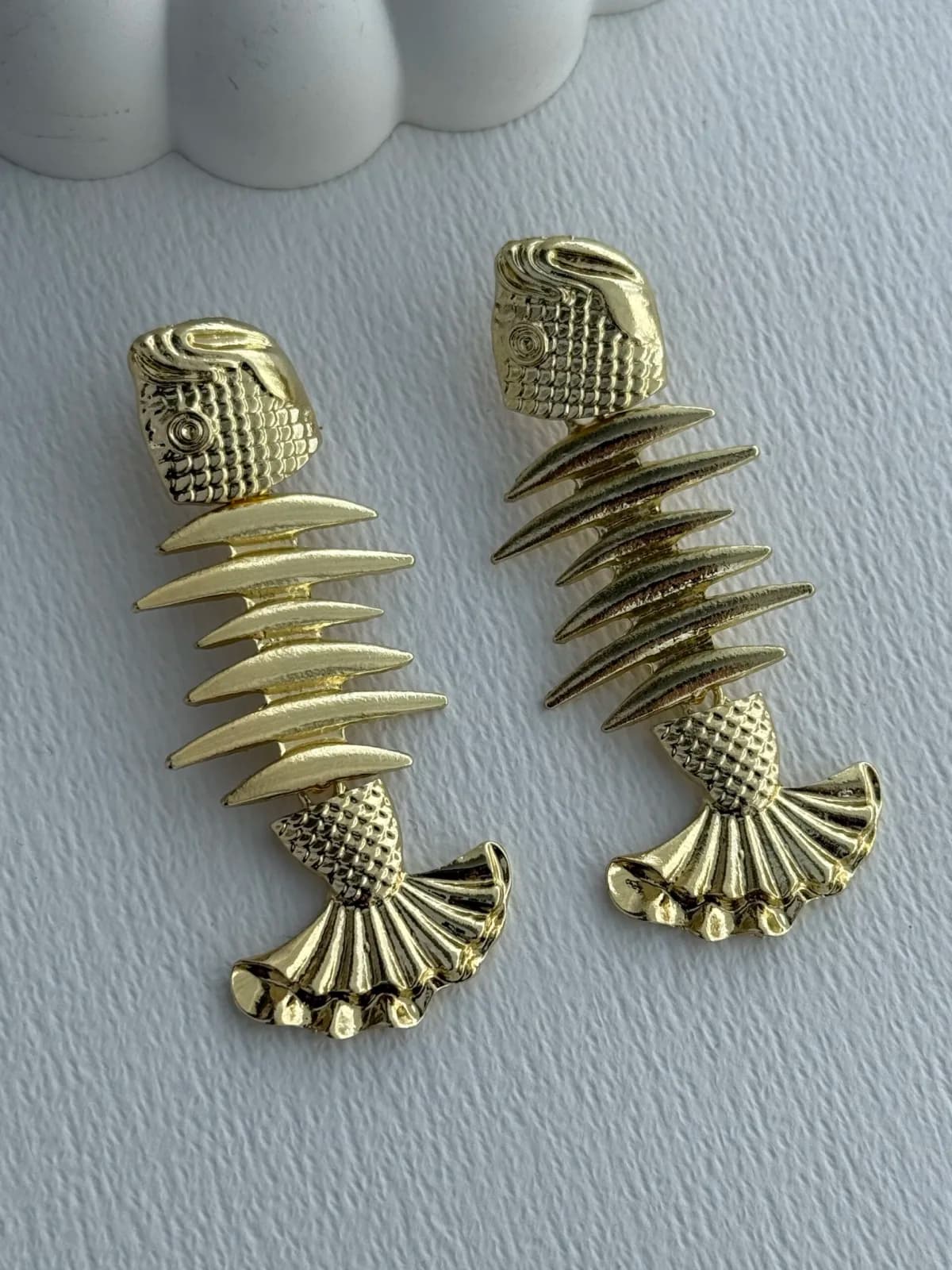 Özel Seri Balık İskelet Marka Model Gold Küpe